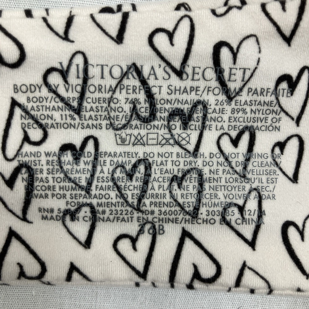 Victoria's Secret Body by Victoria Perfect Shape Cream Heart Print Bra Size 36 B - Picture 5 of 5